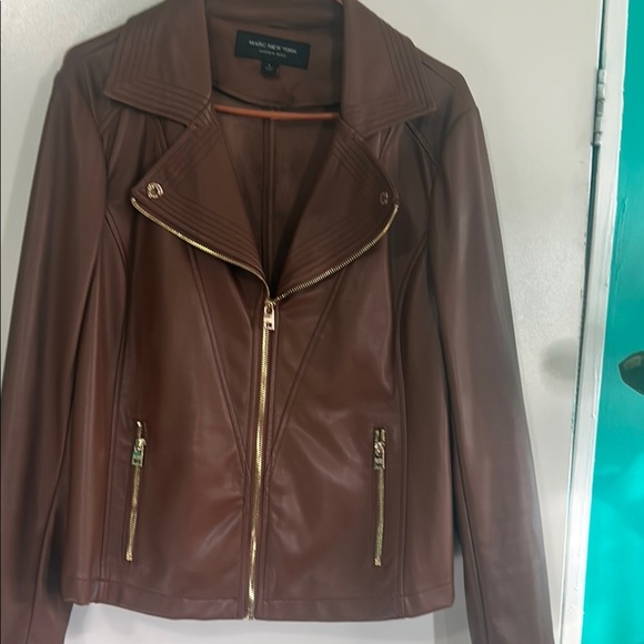 Marc New York Brown Leather Biker Jacket - Picture 13 of 16